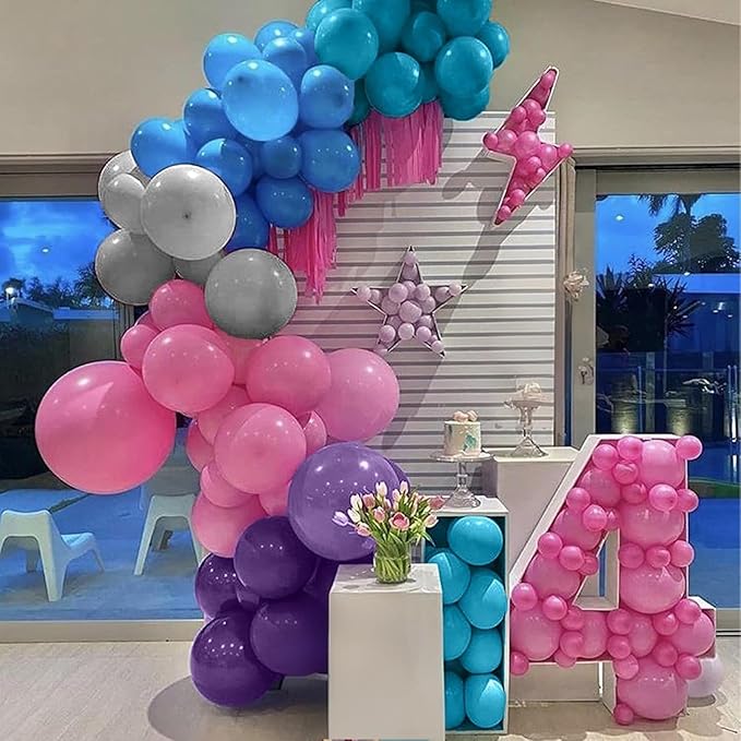 Pink Blue Purple Balloons, 12 Inchs Blue Pink Metallic Silver Cartoon Theme - Image 7