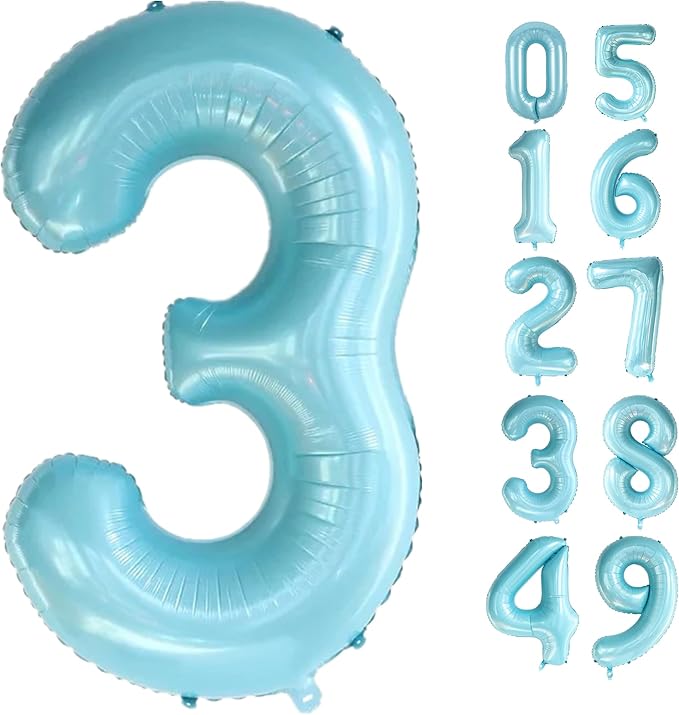 40 Inch Blue Large 0-9 Numbers Balloons, Digit 3 Helium Balloons, 3rd Year Old by Lnhiya
