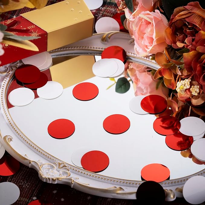 Red White Table Confetti Party Decorations Metallic Circle Dot Confetti - Image 4
