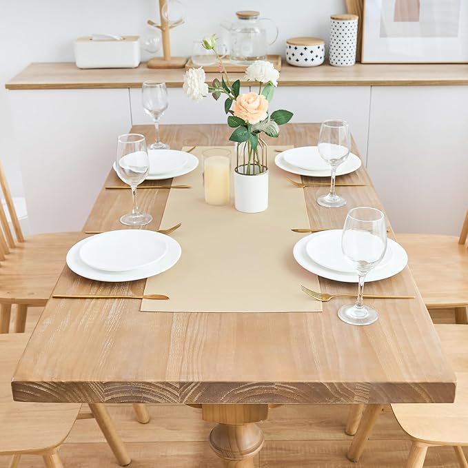2 Pack Beige Small Short Table Runner 12 x 24 Inch Solid Color Runners Coffee - Image 3