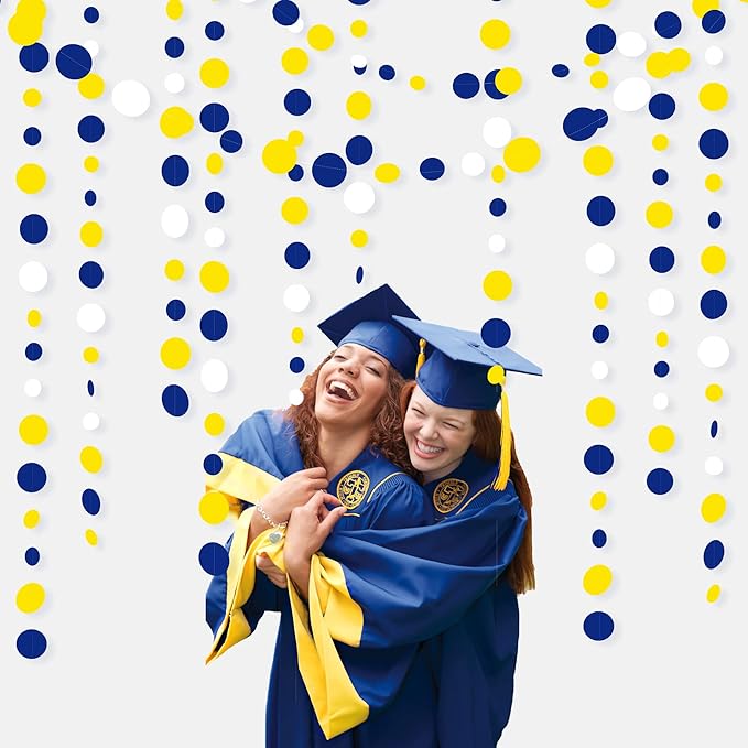 46Ft Navy Blue and Yellow Circle Dots Garland Royal Blue Yellow White Hanging - Image 4
