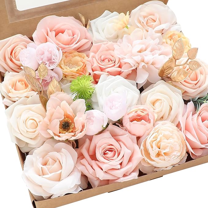 Floroom Blush Peach Pink Artificial Flowers Cream Fake Roses Peonies and by Floroom