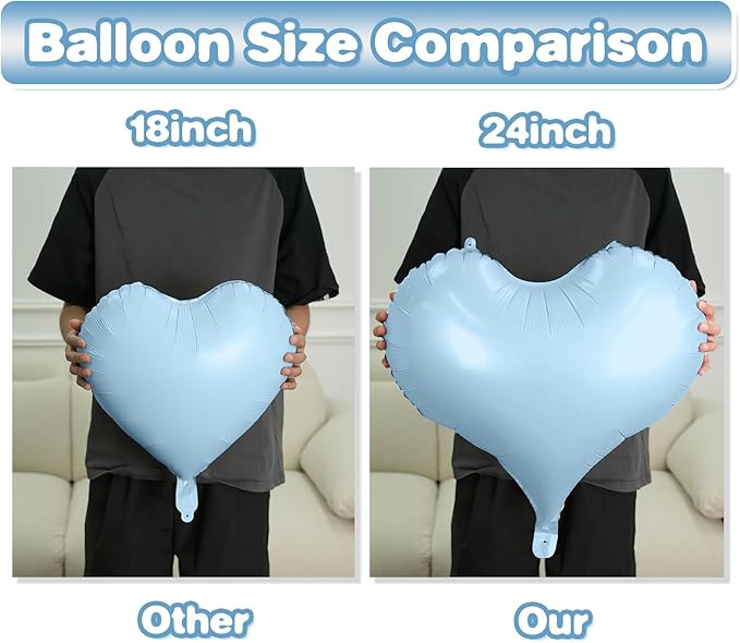 Blue White Heart Balloons, 24Inch Large Cream White Heart Foil Balloons - Image 3