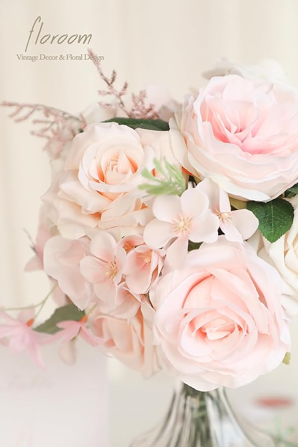 Floroom Cream Blush Artificial Flowers Fake Roses Peonies and Greenery Combo - Image 2