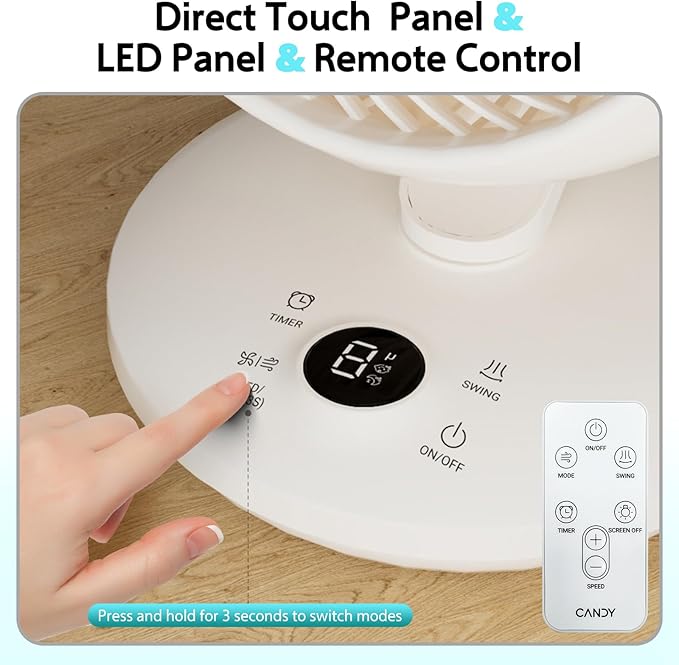 Candy™ Fan for Bedroom, Oscillating Table Fan & Remote Control, 8-Speed & - Image 6