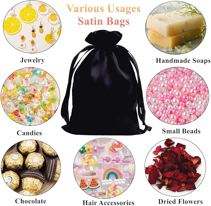 35pcs Black Satin Bags with Drawstring, 5x7 Inches Drawstring Gift Bags - Image 5