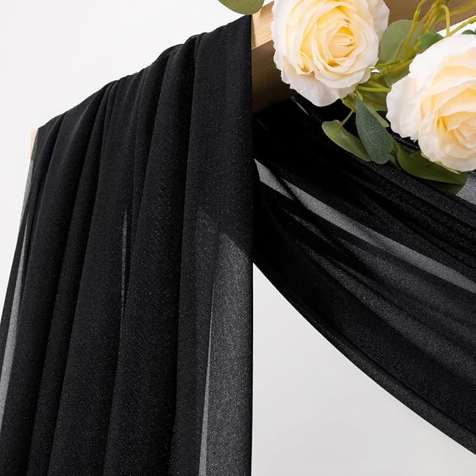 MLMC Black Wedding Arch Draping Fabric 1 Panel 29" x 20 FT Extra Long Gauze - Image 2