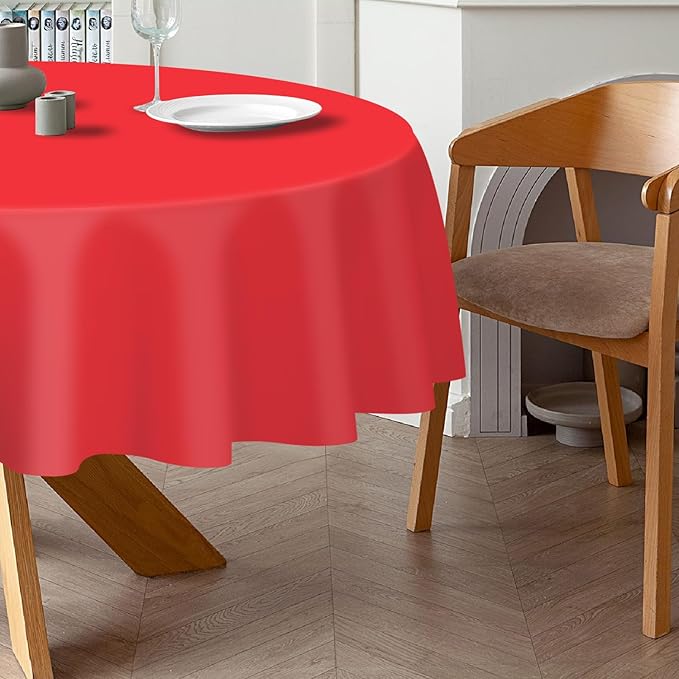 QIKSION Red Round Tablecloth 6 Pack, 84 Inch Plastic Table Cover Disposable - Image 3