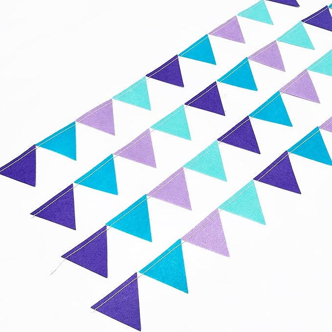 Mermaid Party Decorations Purple Teal Felt Hanging Triangle Mini Bunting - Image 5