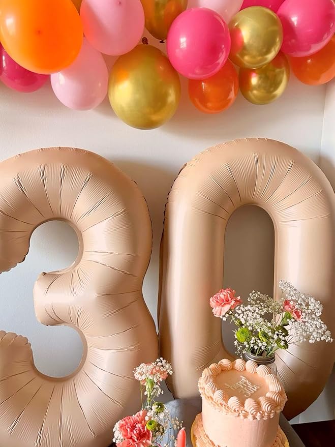 Large 40 Inch Light Brown 3 Number Balloon, 3 13 23 30 33 36 38 Light Brown - Image 6