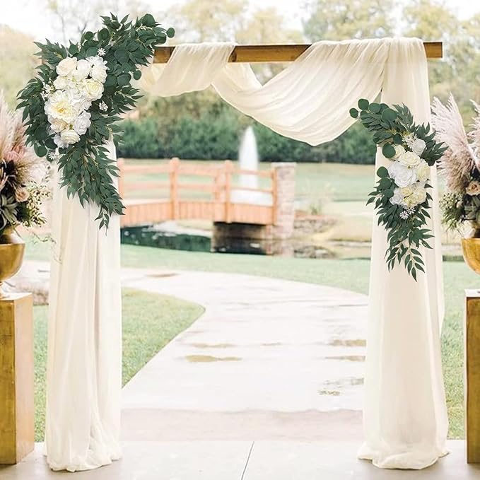 Ivory Wedding Arch Draping Fabric 2 Panels 29" x 20 FT White Drapes by DeZerlor