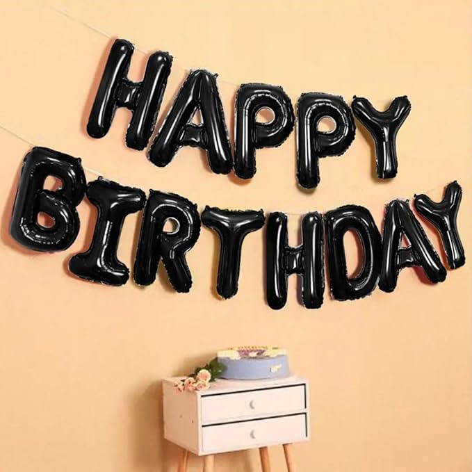 Happy Birthday Balloon Banner Black Silver, 16 Inch Mylar Foil Letter Balloons - Image 5