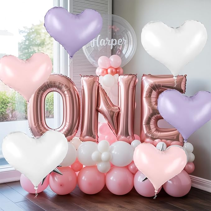 20 Inch Pink Purple White Heart Balloons - Image 5