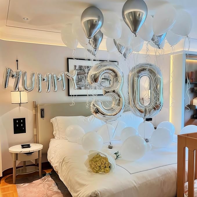 40 Balloons Silver, Giant Number 4 & 0 Helium Foil Balloon - Image 4