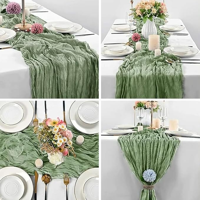 Sage Green Cheesecloth Table Runner -21*120Inch Long Boho Wedding Table Decor - Image 6