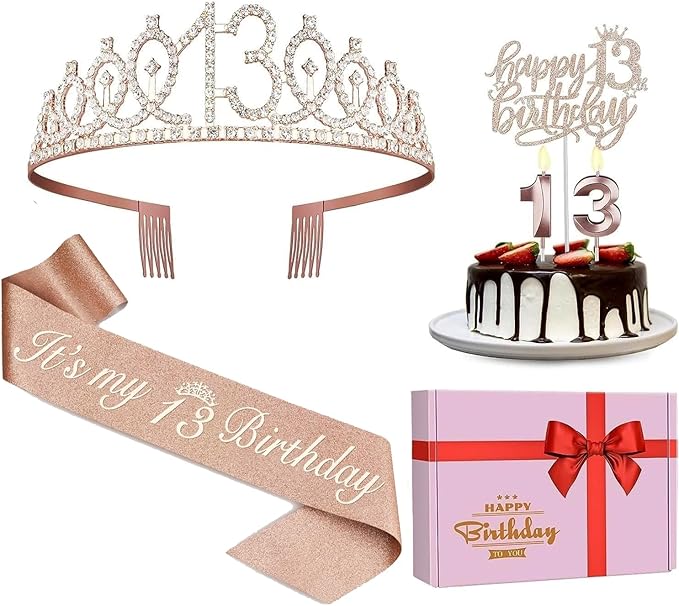 13th Birthday Decorations for Girls, Including Sash, Crown/Tiara, Candles and by JueslyBirthdayParty
