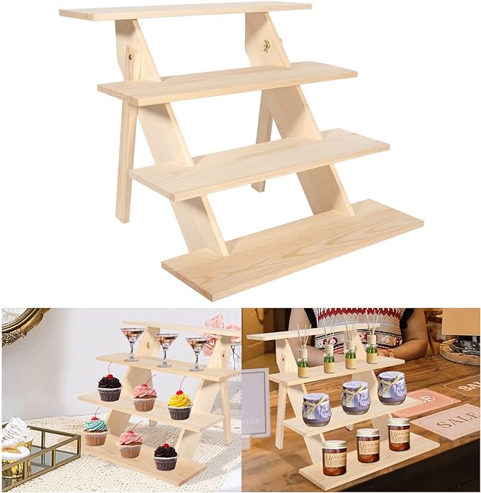 ZYP 4 Tier Wood Cupcake Display Stand, Retail Cookie Display Riser, Rustic by ZYP