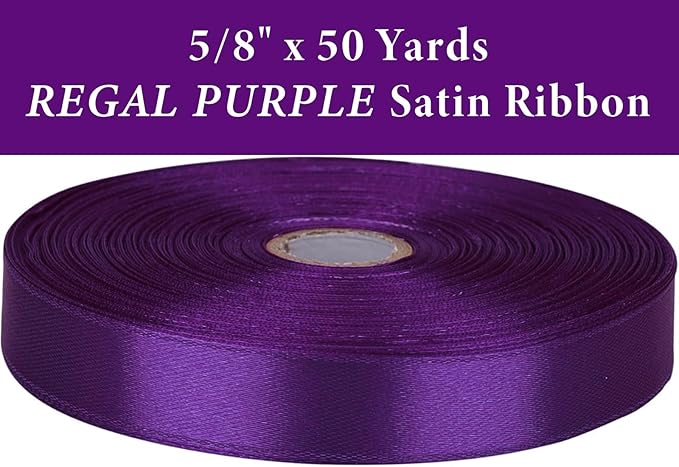5/8 Inch Regal Purple Satin Ribbon 50 Yards Solid Fabric Ribbons - Image 2