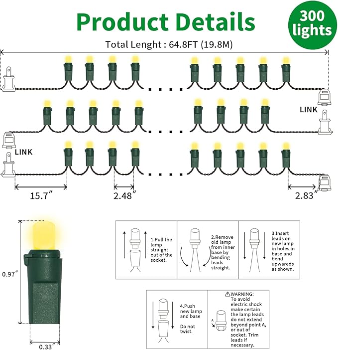 Yellow Wide Angle LED String Lights, 64.8 Ft 300 Count - Image 5
