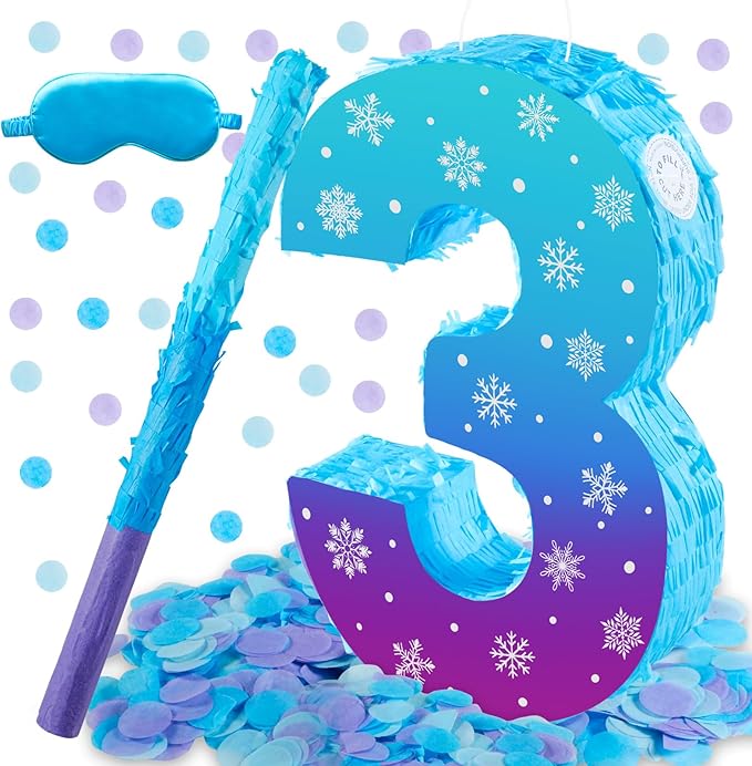 Snowflake Birthday Decorations, Winter Ice Snowflake Number 3 Pinata by Lcoor