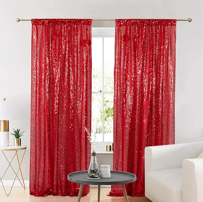 Eternal Beauty Red Sequin Backdrop Curtains, Shimmer Back Drop 4Panels-2FTx8FT - Image 5