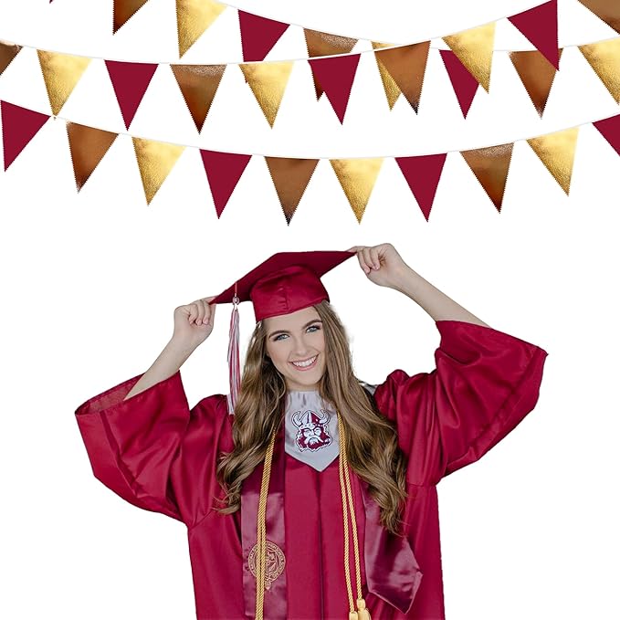 Fall Party Decorations Maroon Gold Brown Metallic Fabric Triangle Pennant - Image 5