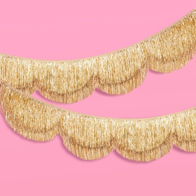 xo, Fetti Gold Scalloped Layered Fringe Banner - 5 Ft. | Bachelorette Party by xoFetti