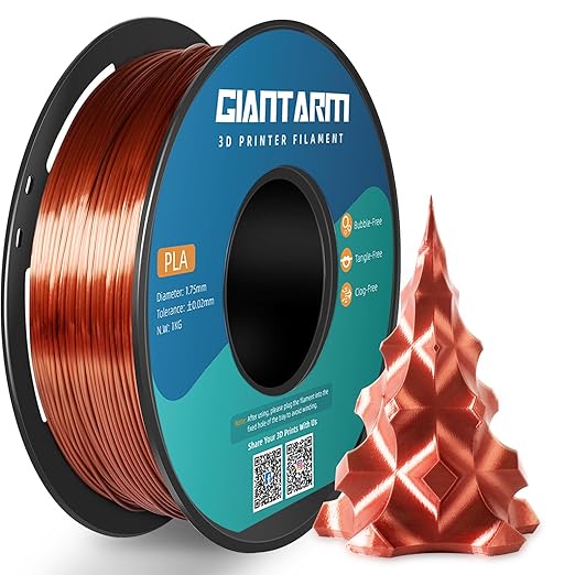 GIANTARM 3D Printer Filament, Silk Copper Pla Filament, 1Kg Spool, 1.75mm by GIANTARM