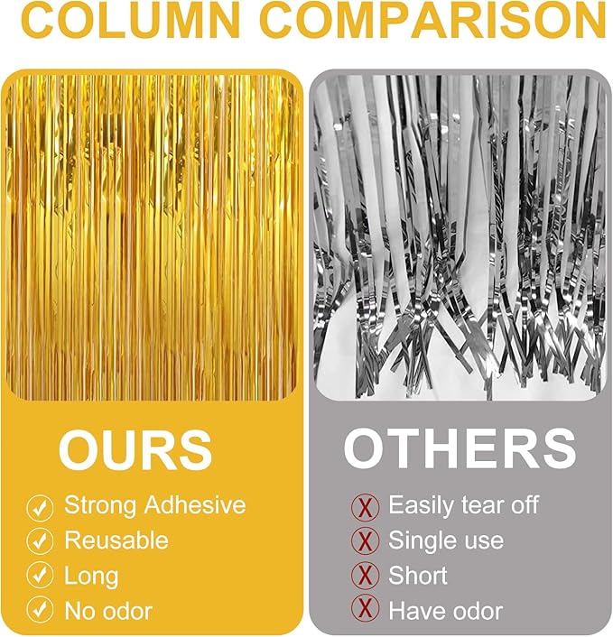 2 Pack 3.28 ft x 6.56 ft Golden Tinsel Curtain Party Backdrop Decorations - Image 7