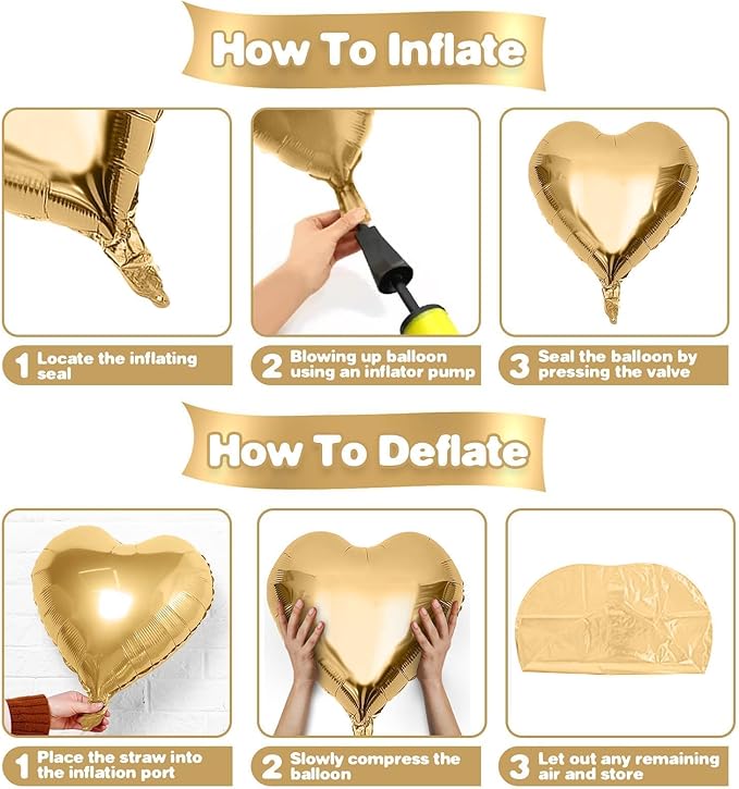Gold White Heart Balloons - Image 3