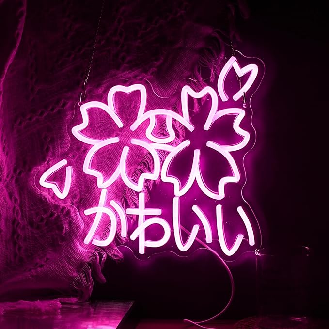 Kawaii かわいいLed Neon Light Sign Japanese Cherry Blossoms Light Up Wall Decor - Image 3