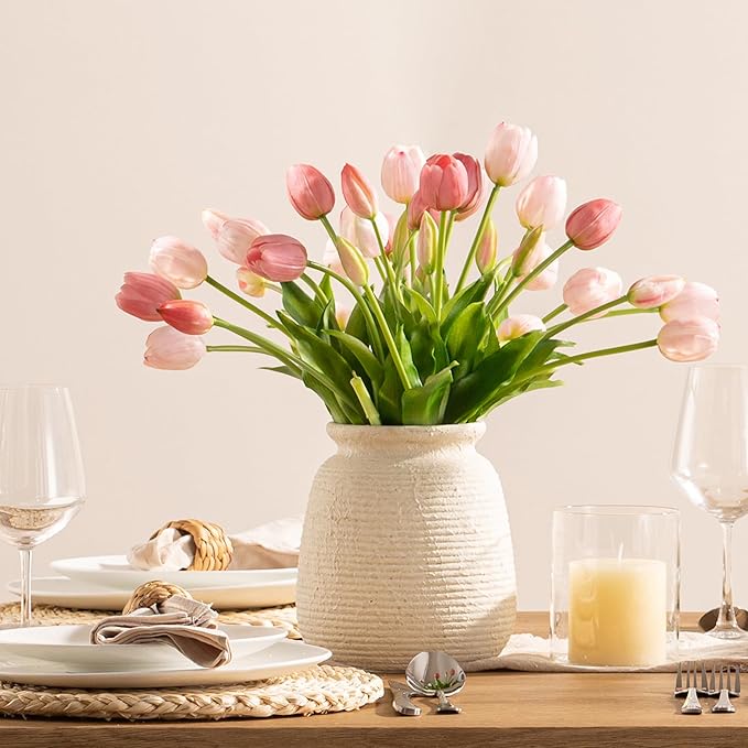 Ceramic Flower Vase, 7.48 Inch White Rustic Farmhouse Decorative Vase Pottery - Image 5