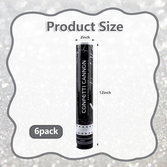 6 Pack Silver Confetti Poppers, 12 Inch Confetti Cannon Party Poppers Shooters - Image 2