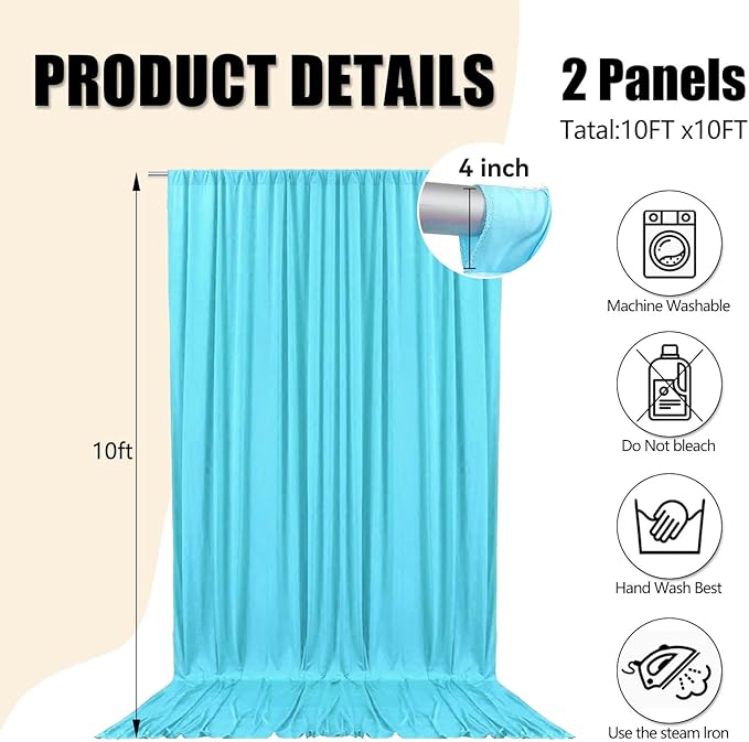 10ft x 10ft Sky Blue Backdrop Curtains - Image 2