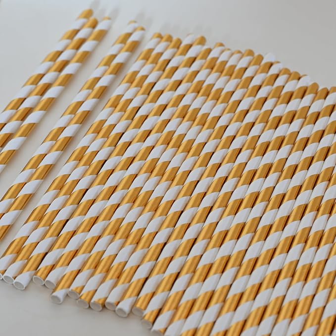 Disposable Gold White Straws - Image 7