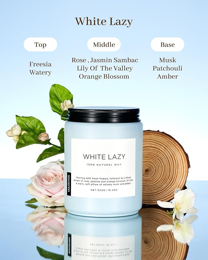M&SENSE Spring Scented Candle, Jasmine Clean Cotton Soy Wax Large 19.4oz 110 - Image 2