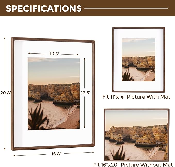 16x20 Frames USA-Sourced Natural Walnut Wood Solid Wood Picture Frame - Image 2