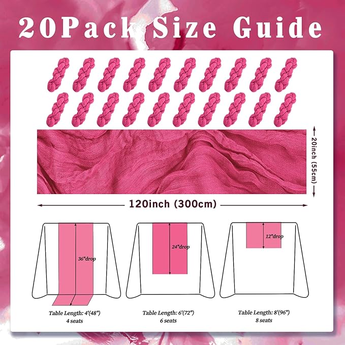 Hot Pink 20 Pack Cheesecloth Table Runner 10FT Boho Fabric Rustic Cheese Cloth - Image 2