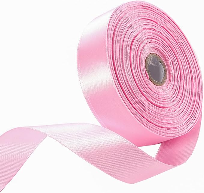 1" x 50 Yards Pink Satin Ribbon Single Faced Fabric Ribbons by Oakarbo