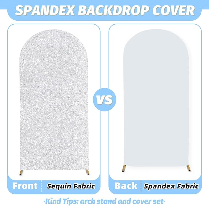 MODFUNS Metal Arch Backdrop Stand and Cover Set 6&7.2ft Silver Sequins Arch - Image 4