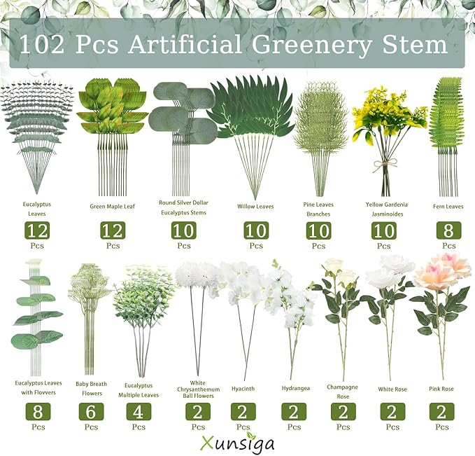 114Pcs Artificial Flowers in Vases Set, Fake Flower Greenery Stem Bulk Sets - Image 3