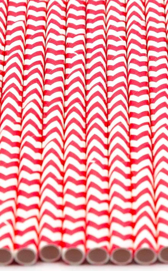 Pack of 150 Red Chevron Biodegradable 4-Ply Paper Drinking Straws - Image 3