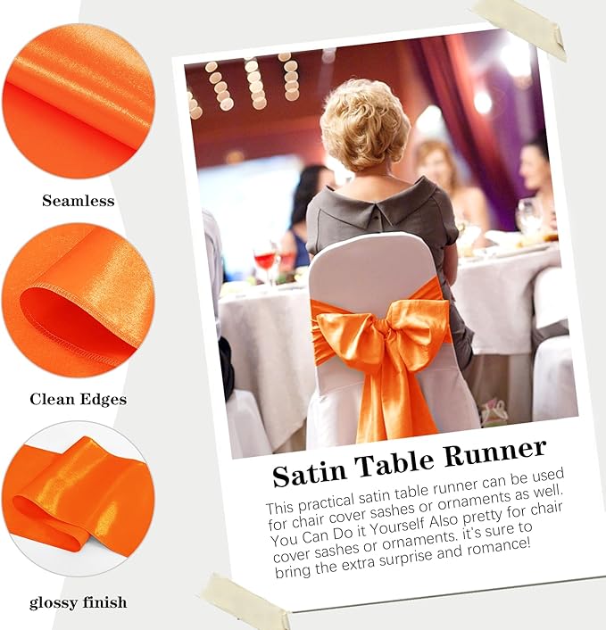 10 Pack Satin Table Runner 12 x 108 Inch Long Orange Silk Table Runner - Image 4