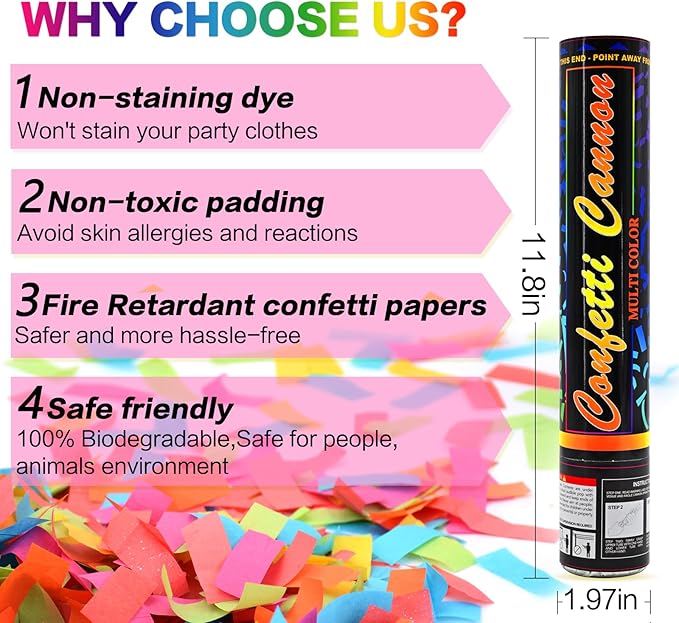 Confetti Cannon Multicolor 12 Pack Biodegradable Confetti Popper Party Confetti - Image 3