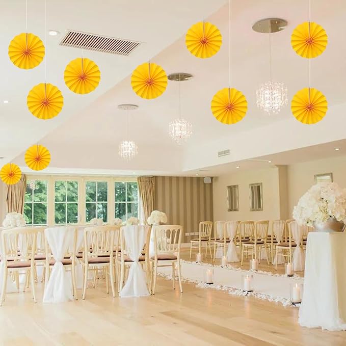Yellow Birthday Decorations, DIY Yellow Paper Fans Hanging Decoration, Party - Image 5