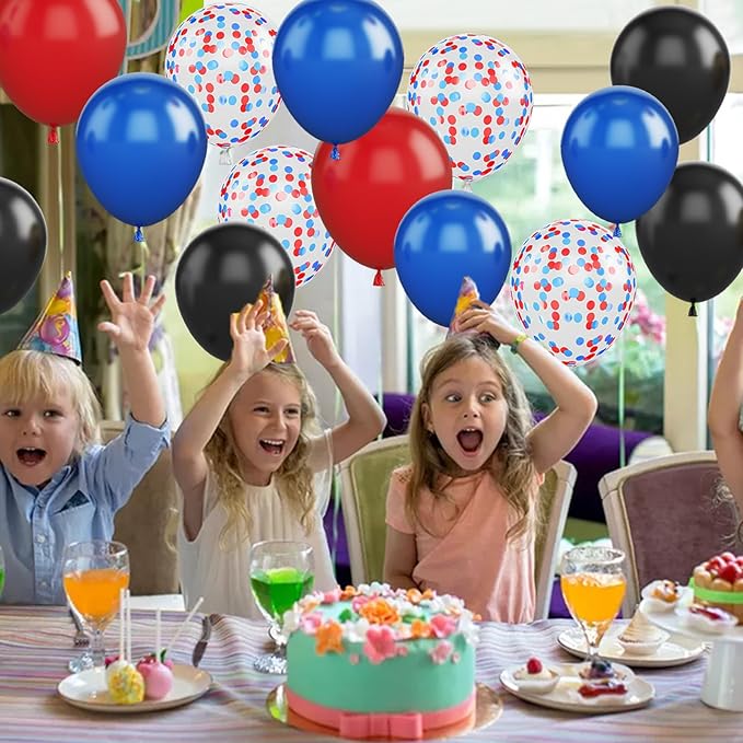 Red Blue Black Balloon Set, 12 Inch Matte Red Black and Royal Blue Latex Balloon - Image 7
