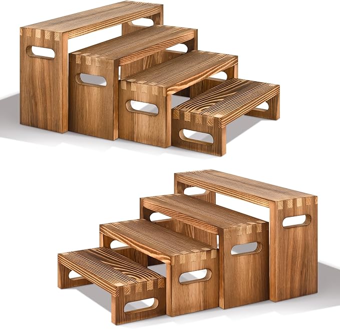 8 Pcs Wood Risers Display Stands, 2 Set Wooden Risers by Luqvzxv