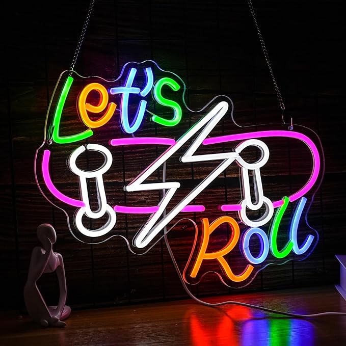Let’s Roll Neon Sign Dimmable LED Skateboard Sign Light USB Cool Neon Light - Image 2