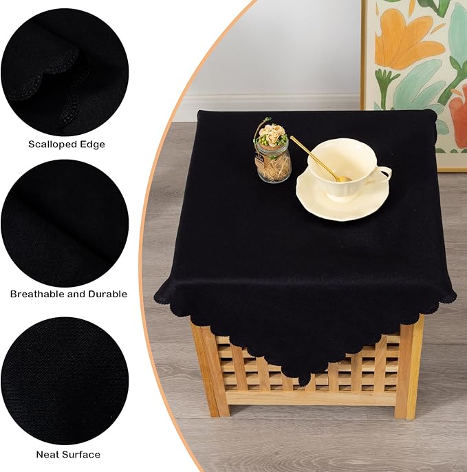 Small Square Black Tablecloth 24 x 24 Inch Polyester Fabric Washable Table - Image 4