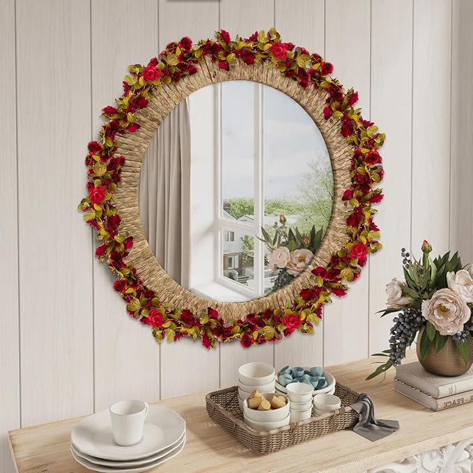 8Pcs 63Ft Burgundy Rose Garland, Fake Rose Hanging Flowers, Artificial Flower - Image 5